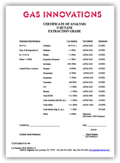 n-Butane Extraction Grade COA-060822