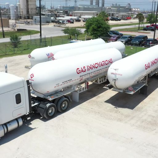 Gas Innovations branded white propane gas transport